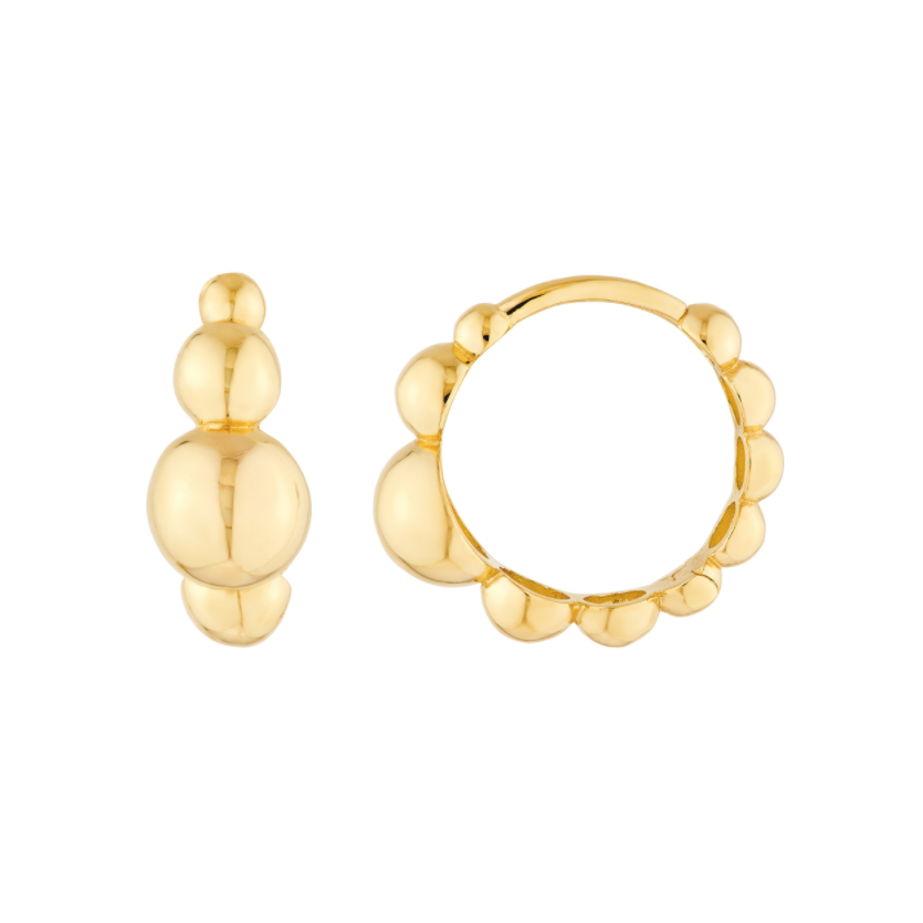 Créoles Huggies perlées graduées en or jaune 14k