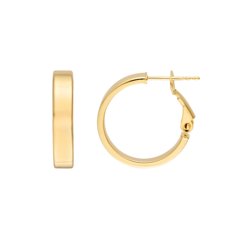 Créoles architecturales 15 mm à profil rectangulaire en or jaune 14k