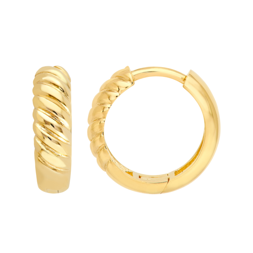 Boucles d'oreilles Huggies semi-torsadées 4 x 13 mm en or jaune 14k