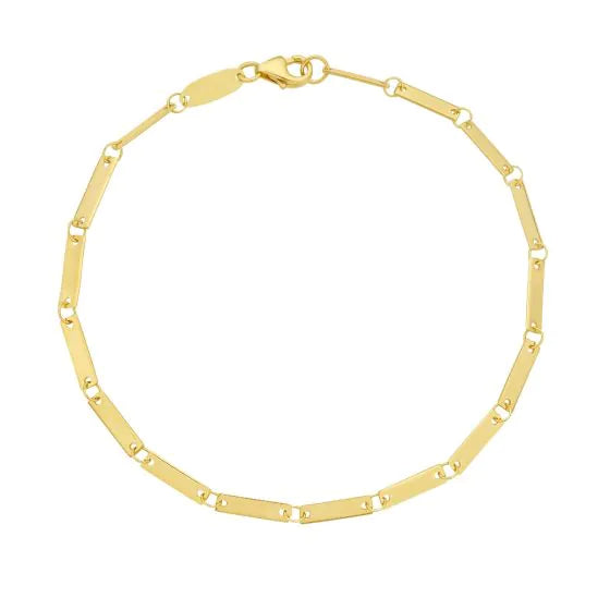 Bracelet maillons barrettes effet miroir en or jaune 14k