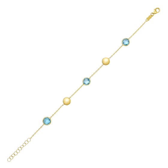 Bracelet chaîne en or jaune 14k avec pastilles et topazes bleues