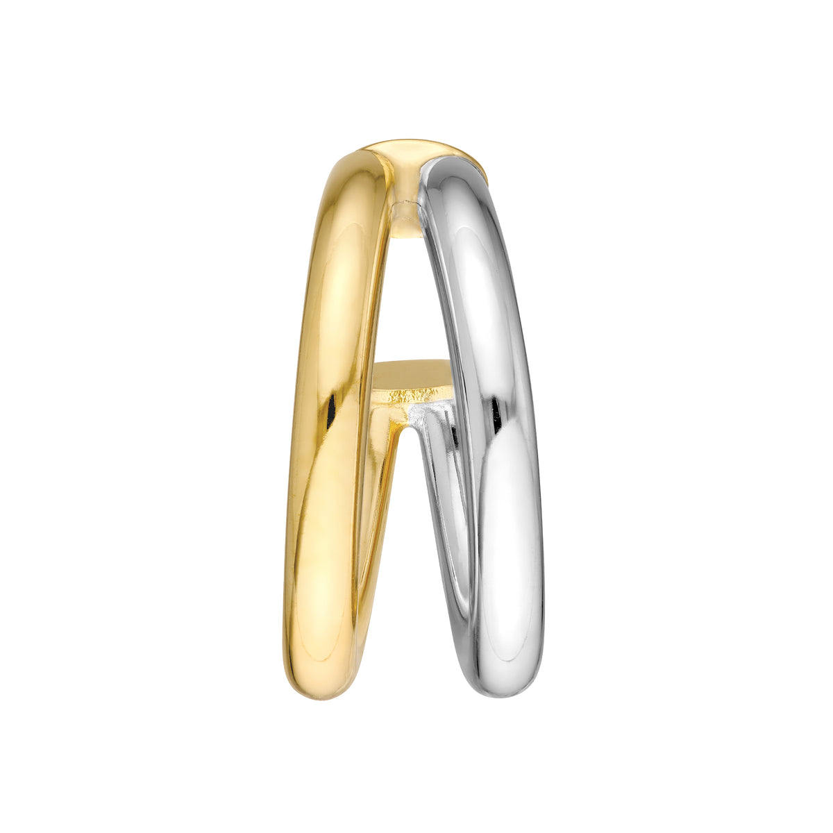 Demi-créoles doubles ouvertes 10 mm biton en or jaune et or blanc 14k