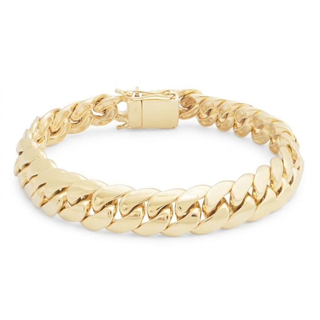Bracelet Miami Cubain 12 mm en or jaune 10k 63 grammes