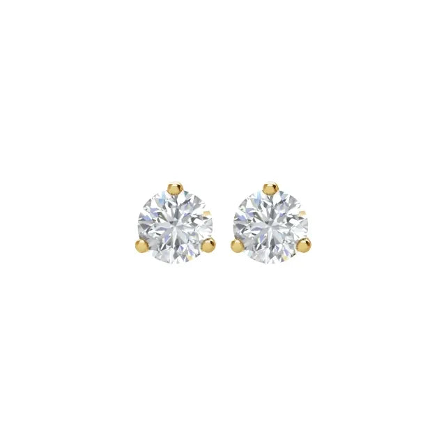 BOUCLES D'OREILLES 3 GRIFFES AVEC DIAMANTS DE LABORATOIRE RONDS BRILLANTS TOTAL 1 CARAT