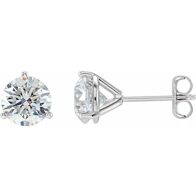 BOUCLES D'OREILLES 3 GRIFFES AVEC DIAMANTS DE LABORATOIRE RONDS BRILLANTS TOTAL 1 CARAT