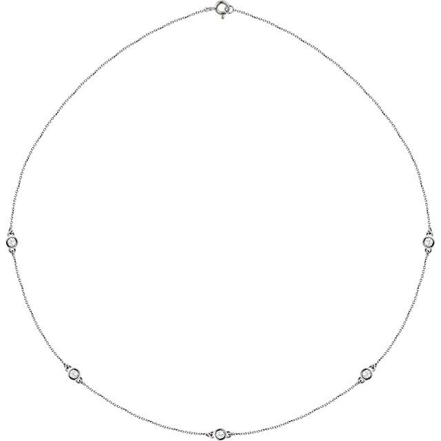 Stations Necklace with Five Round-Cut Diamonds on 14 Karat White Gold Collars