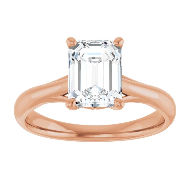 Bague d'engagement solitaire à 4 griffes en or jaune 14k avec diamant de laboratoire taille émeraude 2,00 ct