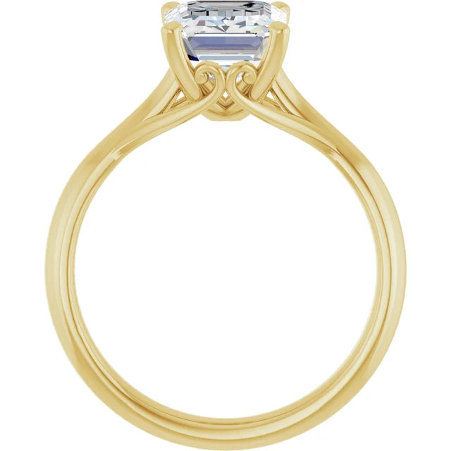 Bague d'engagement solitaire à 4 griffes en or jaune 14k avec diamant de laboratoire taille émeraude 2,00 ct