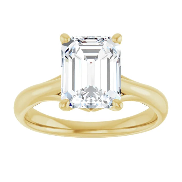 Bague d'engagement solitaire à 4 griffes en or jaune 14k avec diamant de laboratoire taille émeraude 2,00 ct