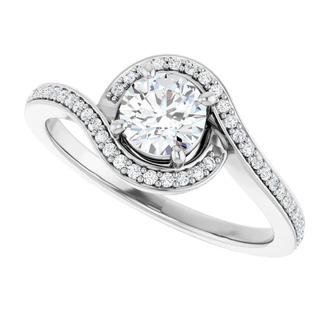 Bague de fiançailles halo en or blanc 14k avec diamant central rond de 0,50 ct (GIA) et 62 diamants d'entourage