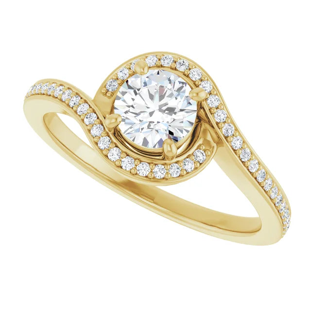 Bague de fiançailles halo en or blanc 14k avec diamant central rond de 0,50 ct (GIA) et 62 diamants d'entourage