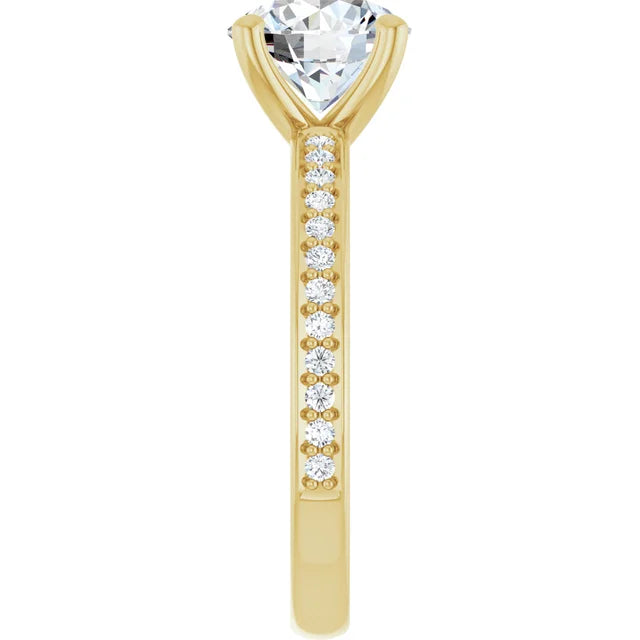 Bague de fiançailles solitaire et pavé en or jaune 10k avec diamant de laboratoire rond de 1,50 ct (VVS1, E, IGI) et 24 diamants d'entourage