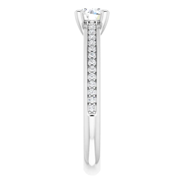Round Cut Diamond Engagement Ring Pavé White Gold