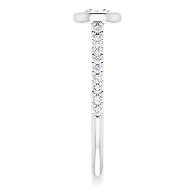 Bague d'engagement à serti clos en or blanc 14k avec diamant naturel rond 0,40 ct et anneau pavé