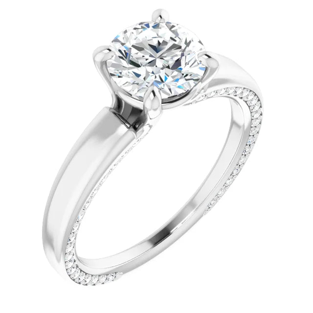 Bague d'engagement solitaire à 4 griffes en or blanc 14k avec diamant de laboratoire rond 1,50 ct et pavé secret