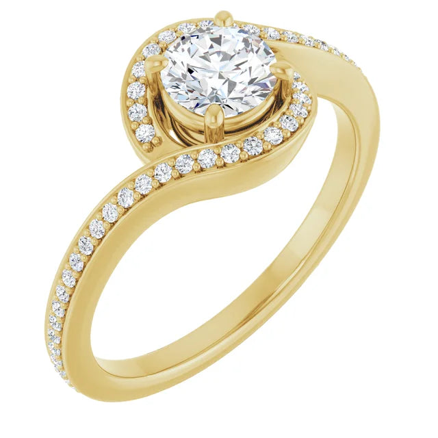 Bague de fiançailles halo en or blanc 14k avec diamant central rond de 0,50 ct (GIA) et 62 diamants d'entourage