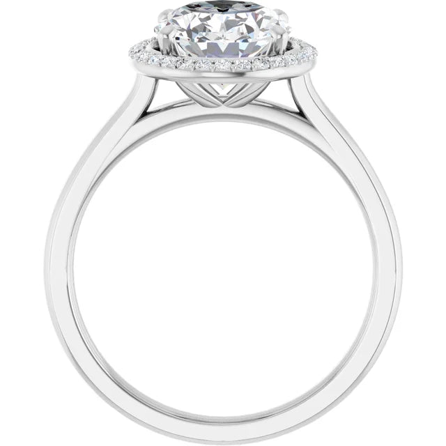 Bague d'engagement halo en or blanc 14k avec diamant de laboratoire ovale 2,00 ct
