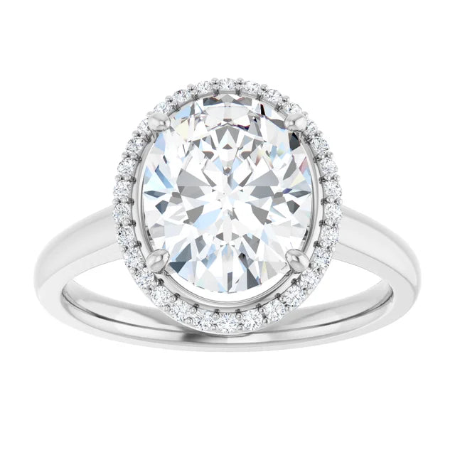 Bague d'engagement halo en or blanc 14k avec diamant de laboratoire ovale 2,00 ct