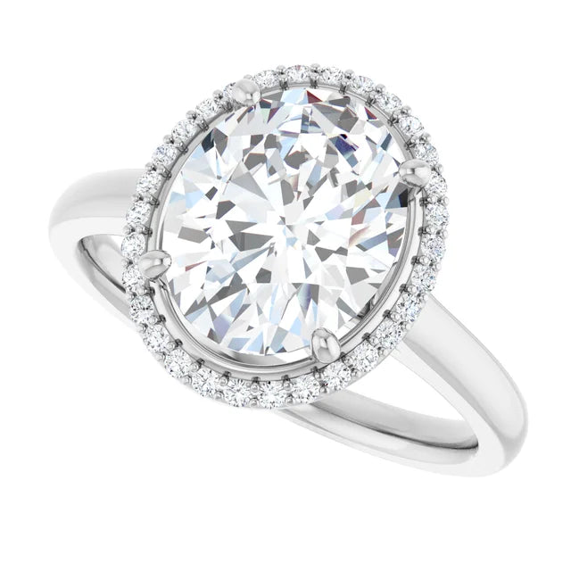 Bague d'engagement halo en or blanc 14k avec diamant de laboratoire ovale 2,00 ct