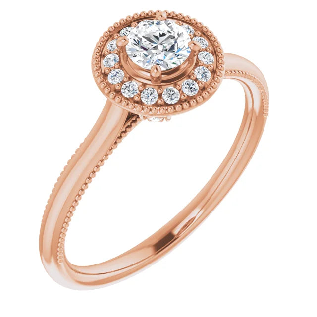 Bague d'engagement halo en or blanc 14k avec diamant naturel rond 0,30 ct et pavé d'accent