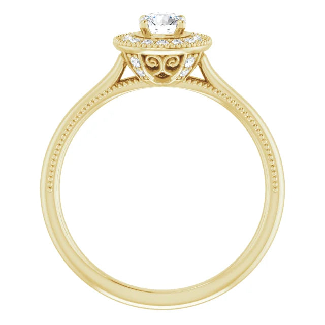 Bague d'engagement halo en or blanc 14k avec diamant naturel rond 0,30 ct et pavé d'accent