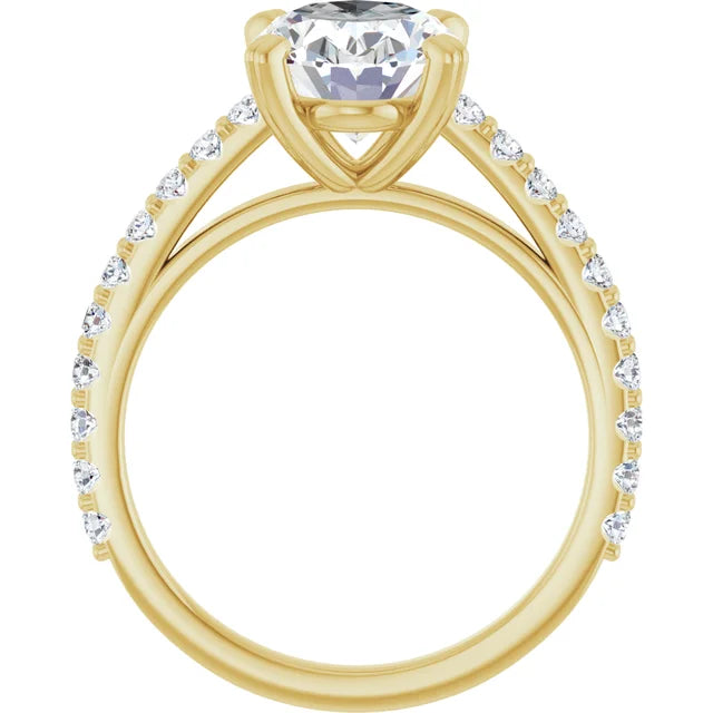Bague de fiançailles solitaire et pavé en or jaune 10k avec diamant central ovale de 1,00 ct (IGI) et 20 diamants d'entourage