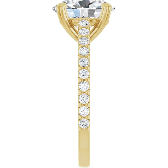 Bague de fiançailles solitaire et pavé en or jaune 10k avec diamant central ovale de 1,00 ct (IGI) et 20 diamants d'entourage