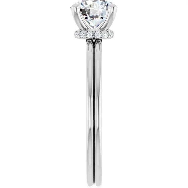 Bague d'engagement solitaire à 4 griffes et halo caché en or jaune 14k avec diamant de laboratoire rond 1,00 ct