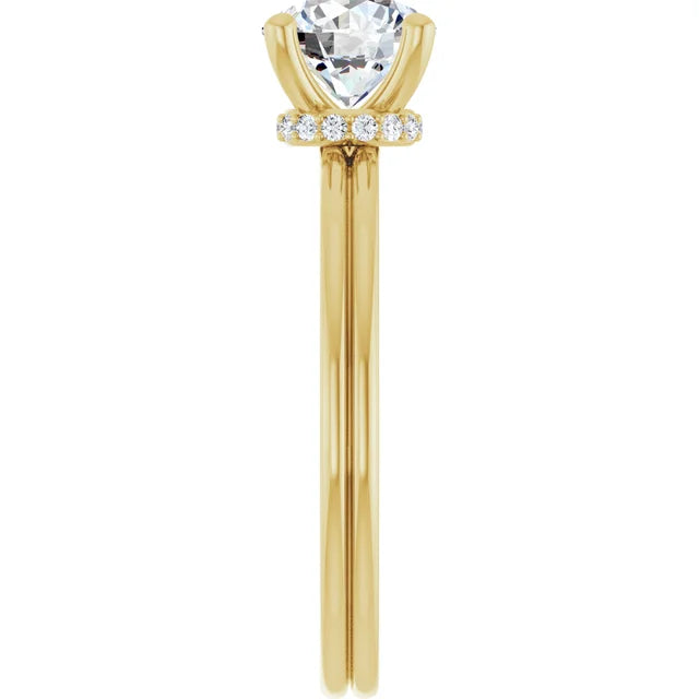Bague d'engagement solitaire à 4 griffes et halo caché en or jaune 14k avec diamant de laboratoire rond 1,00 ct