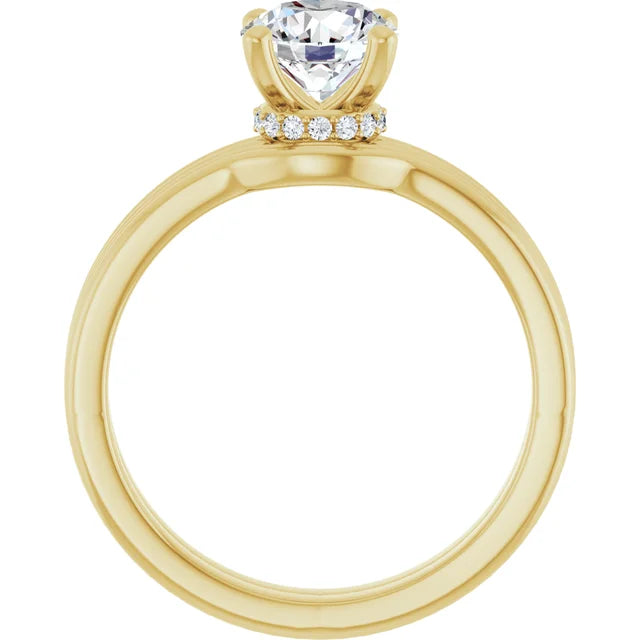 Bague d'engagement solitaire à 4 griffes et halo caché en or jaune 14k avec diamant de laboratoire rond 1,00 ct