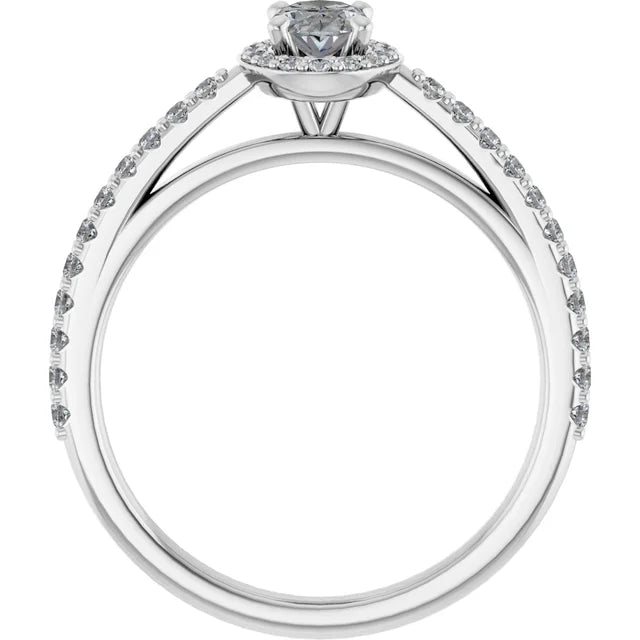 Bague d'engagement halo en or blanc 14k avec diamant naturel ovale 0,70 ct et anneau serti