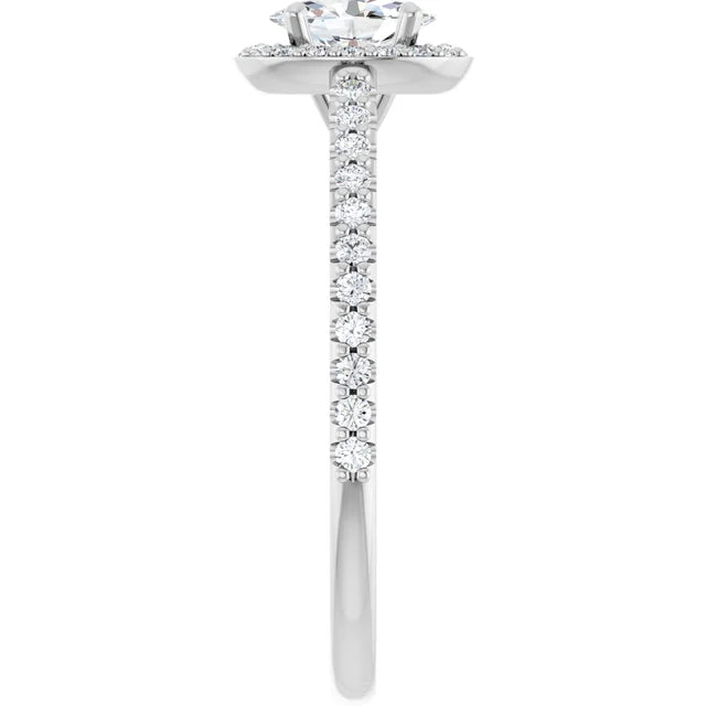 Bague d'engagement halo en or blanc 14k avec diamant naturel ovale 0,70 ct et anneau serti
