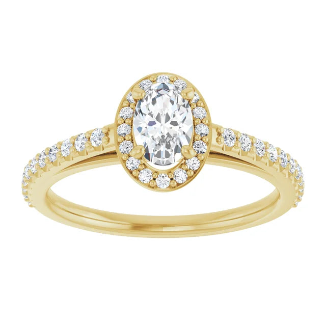Bague d'engagement halo en or blanc 14k avec diamant naturel ovale 0,70 ct et anneau serti
