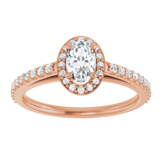 Bague d'engagement halo en or blanc 14k avec diamant naturel ovale 0,70 ct et anneau serti