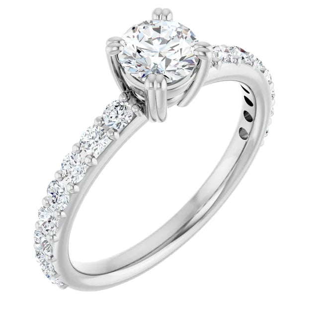 Bague de fiançailles solitaire et pavé en or blanc 14k avec diamant central rond de 0,50 ct (GIA) et 16 diamants d'entourage