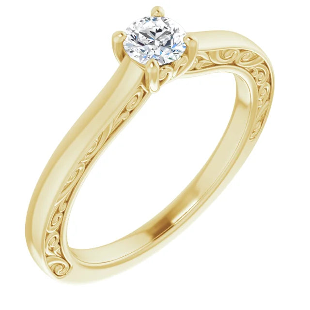 Antique Solitaire Engagement Ring Yellow Gold Diamond 4 Prongs
