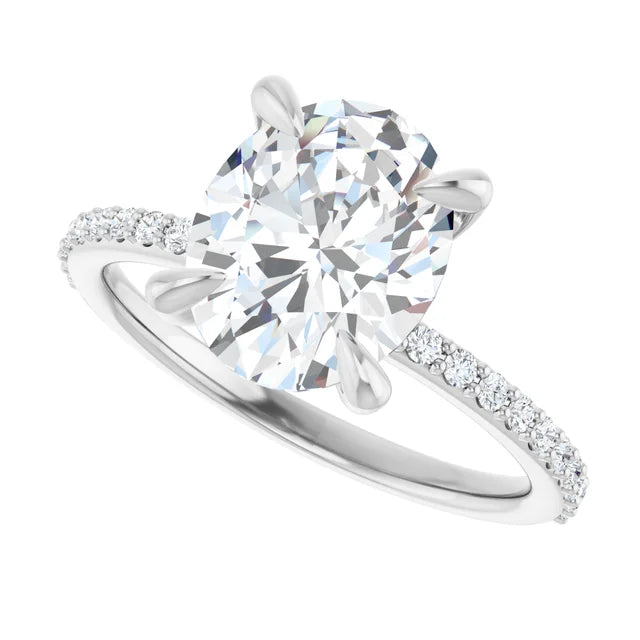 Bague de fiançailles solitaire et pavé en or jaune 10k avec diamant central ovale de 2 ct (IGI) et 22 diamants d'entourag