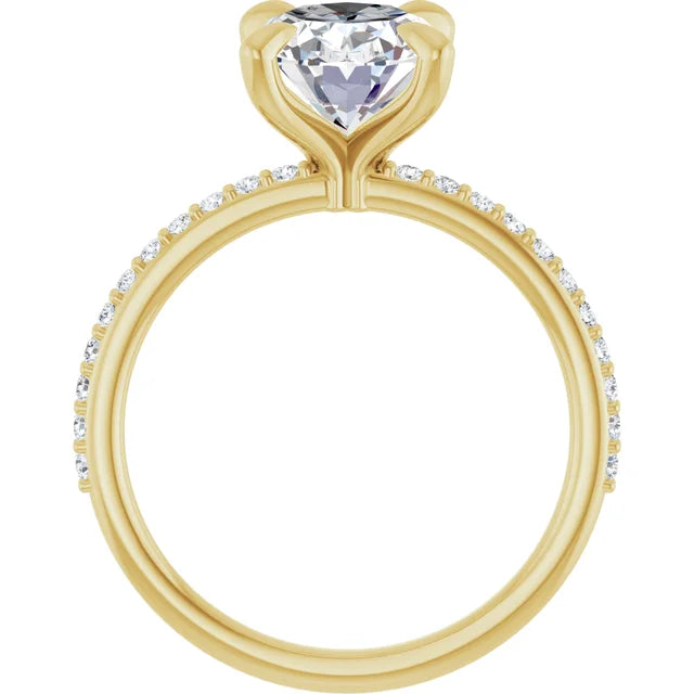Bague de fiançailles solitaire et pavé en or jaune 10k avec diamant central ovale de 2 ct (IGI) et 22 diamants d'entourag