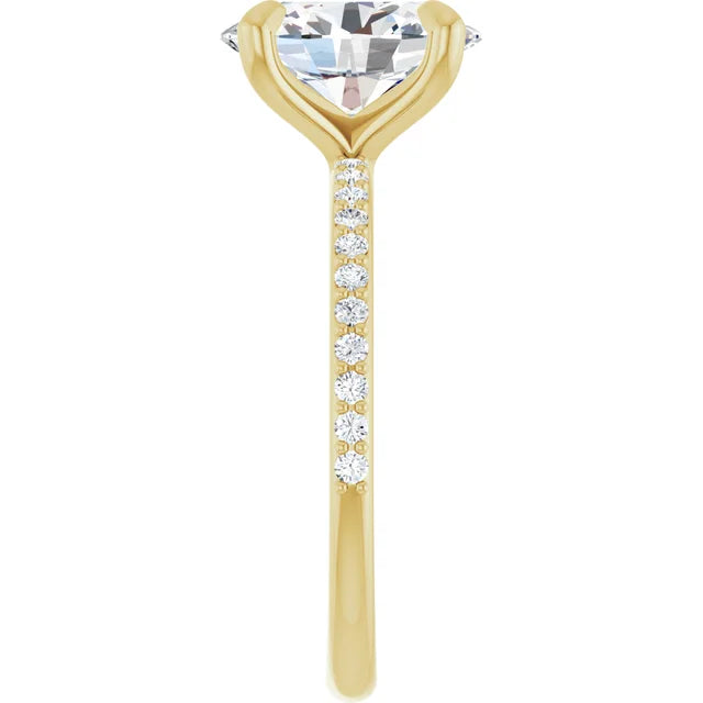 Bague de fiançailles solitaire et pavé en or jaune 10k avec diamant central ovale de 2 ct (IGI) et 22 diamants d'entourag