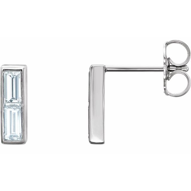 14 Karat White Gold Earrings with Baguette Diamonds, Post and Butterfly Clasp, Made in Montreal