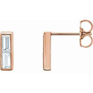 14 Karat White Gold Earrings with Baguette Diamonds, Post and Butterfly Clasp, Made in Montreal