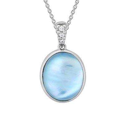 Pendentif Chaîne En Or 18 Carats (750) Avec Nacre Irisé Bleu-gris - Neuf Sans Emballage