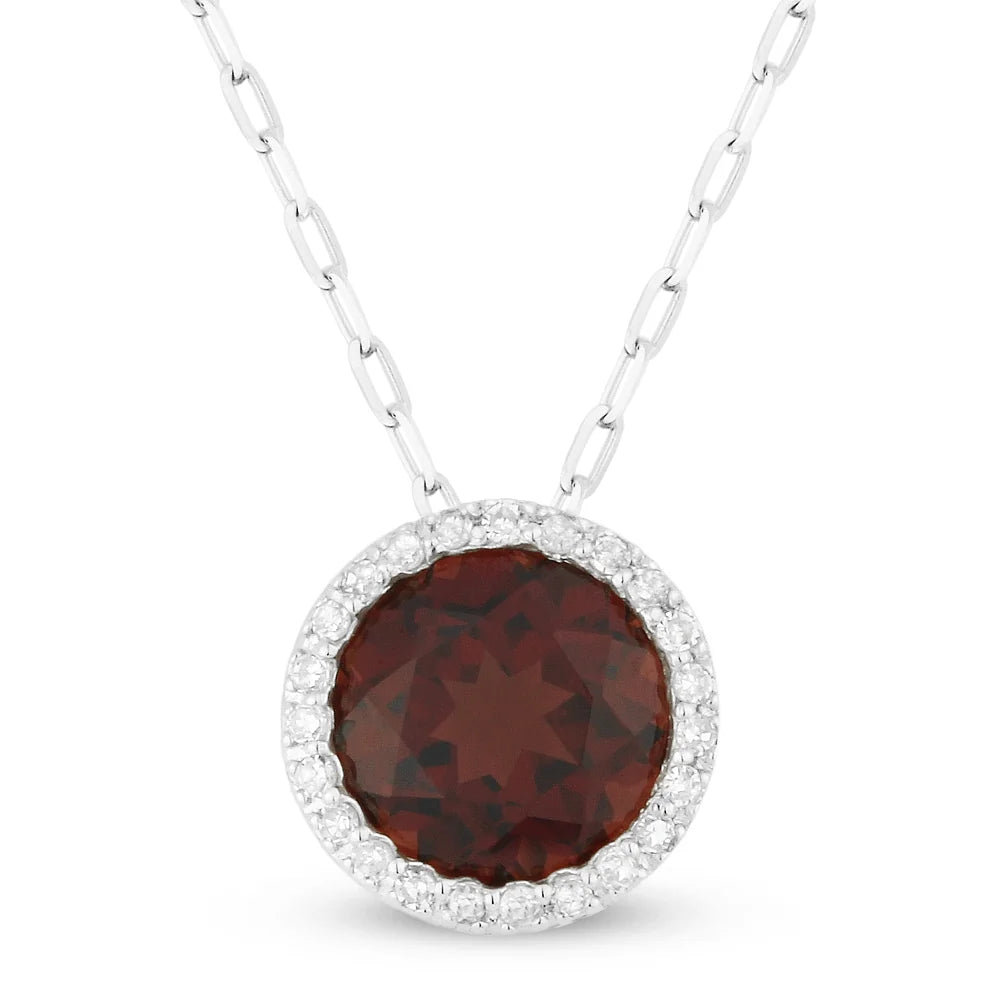 Pendentif rond halo en or blanc 14k serti d'un péridot laboratoire et de diamants