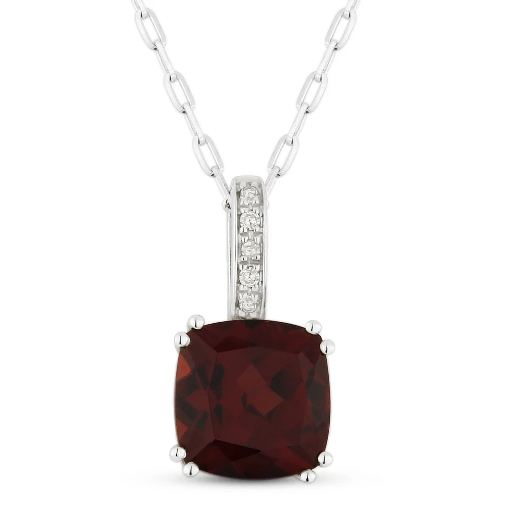 Pendentif coussin en or 14k serti d'une pierre de couleur et diamants