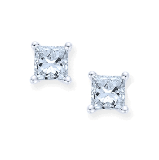 Boucles d’Oreilles Diamants Solitaires Coupe Princesse