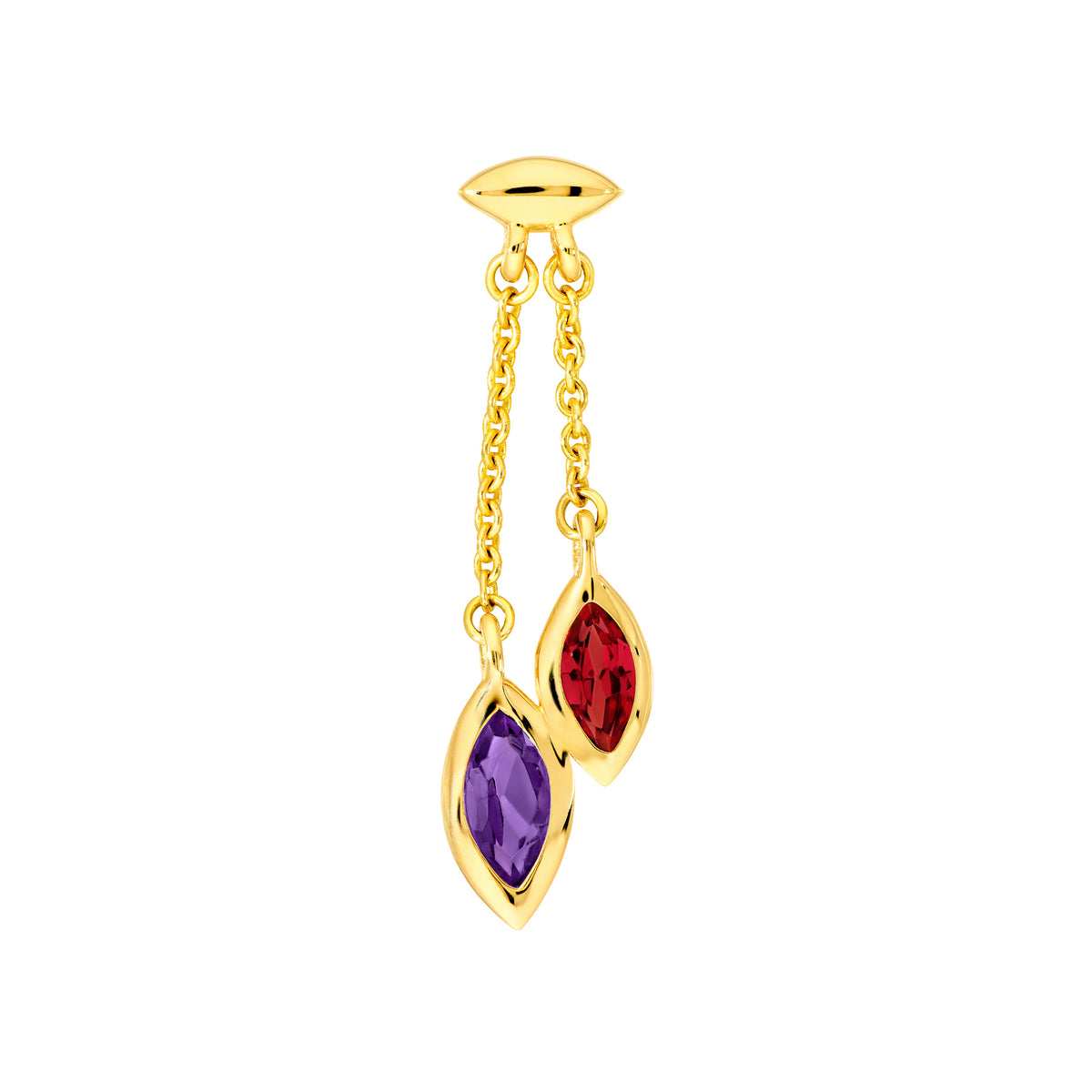 Boucles d'oreilles Pendantes « Toi et Moi » en Or, Grenat et Améthyste