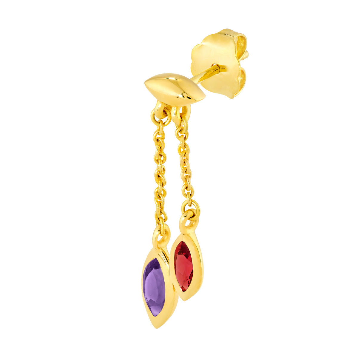 Boucles d'oreilles Pendantes « Toi et Moi » en Or, Grenat et Améthyste
