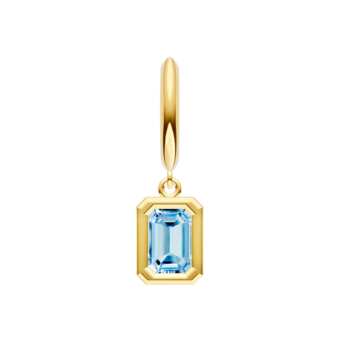 Boucle d'oreille créole pendante en or jaune 14k et Topaze London Blue (Taille Émeraude)