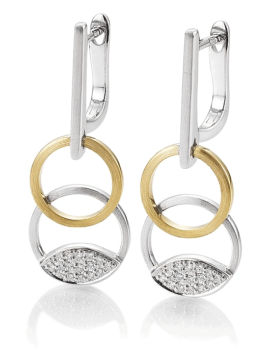Magnificent 14 Karat Yellow and White Gold Earrings set with a total of 15 diamond points