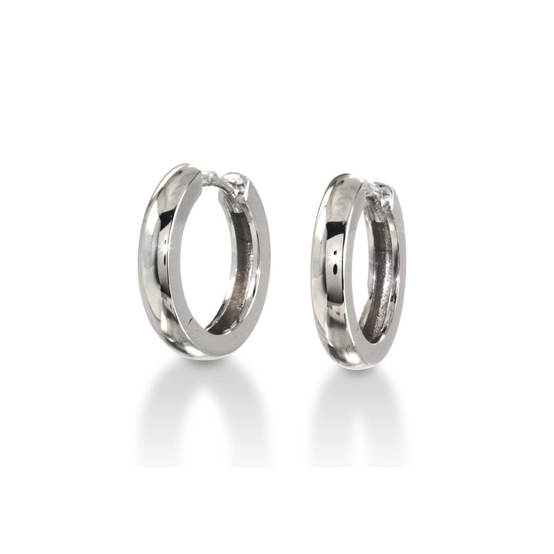 Beautiful huggie hoops for women in 14 karat white gold